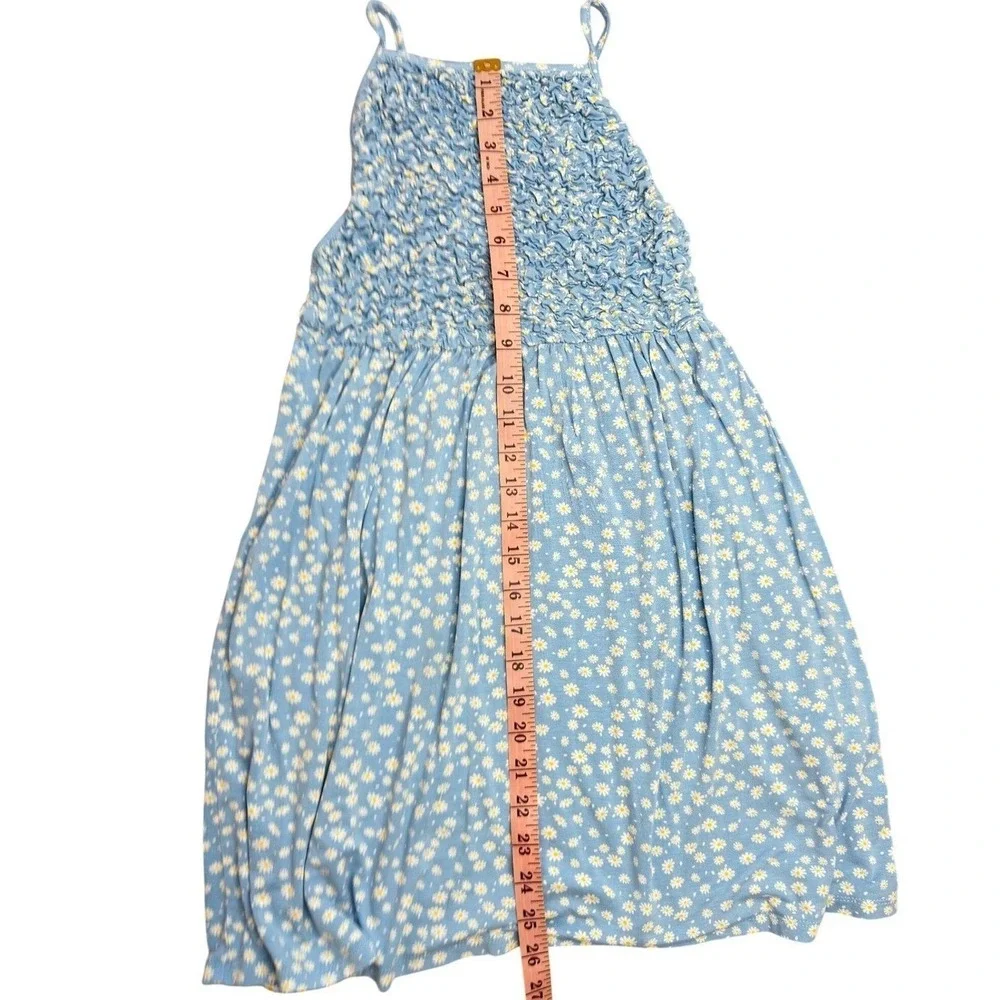 Blue Daisy Floral‎ Smocked Spaghetti Strap Sundress Kids Tie Back Sleeveless
